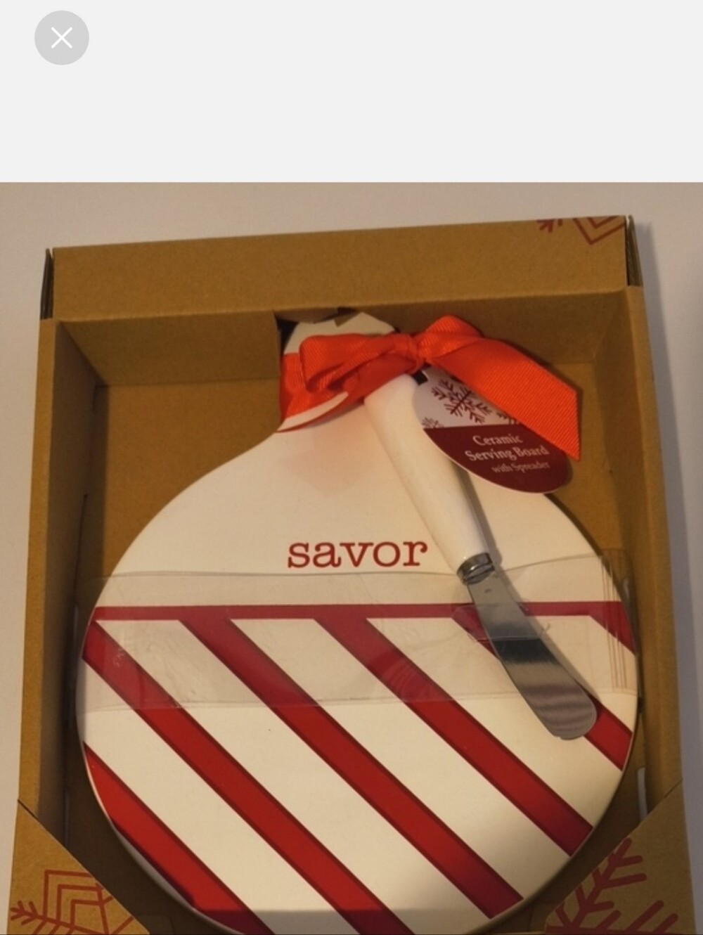 Savor Ceramic Serving Board - Red and White Holiday Stripe